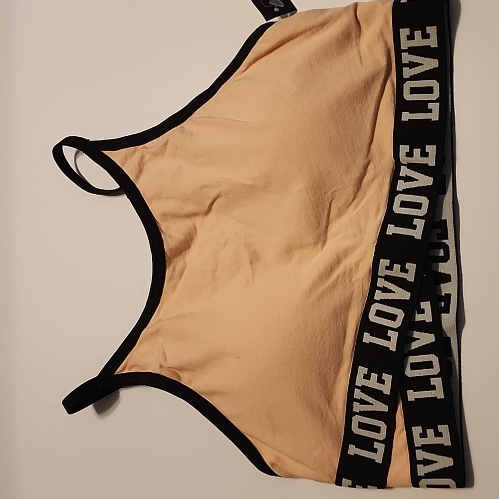 Nobo High Neck Women's Blush Bralette Sports Bra with Love Black Trim